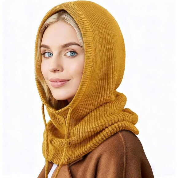 Accessories - Unisex Yellow Beanie Skull Cap with Drawstring Warm Winter Hats for Outdoor